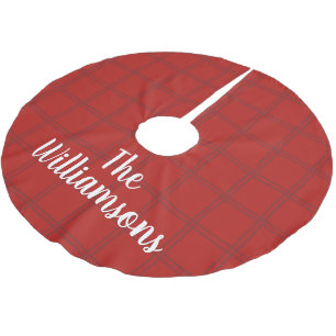 Personalised Family Name Red Check Plaid Rustic Brushed Polyester Tree Skirt