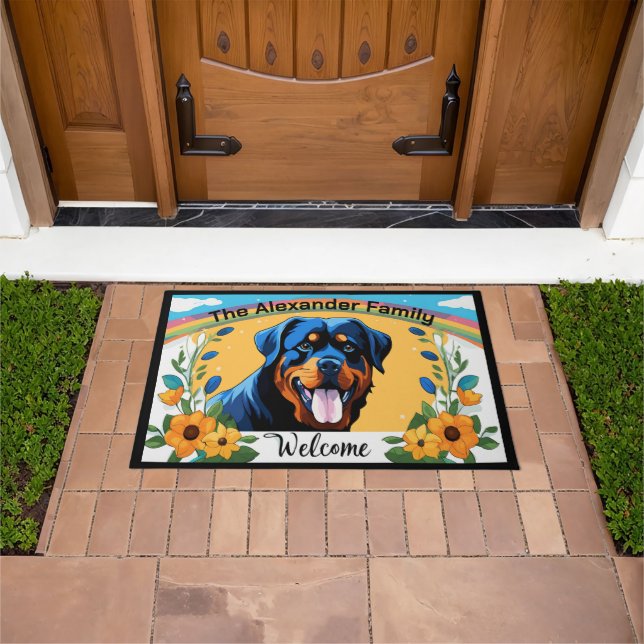 Personalised Family Name Rottweiler Dog Welcome Doormat (Outdoor)