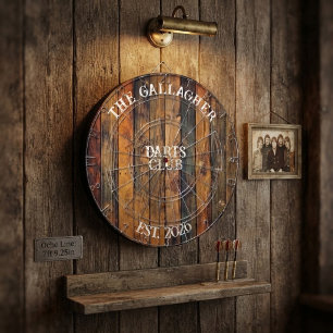 Personalised Family Name Rustic Wood Dartboard