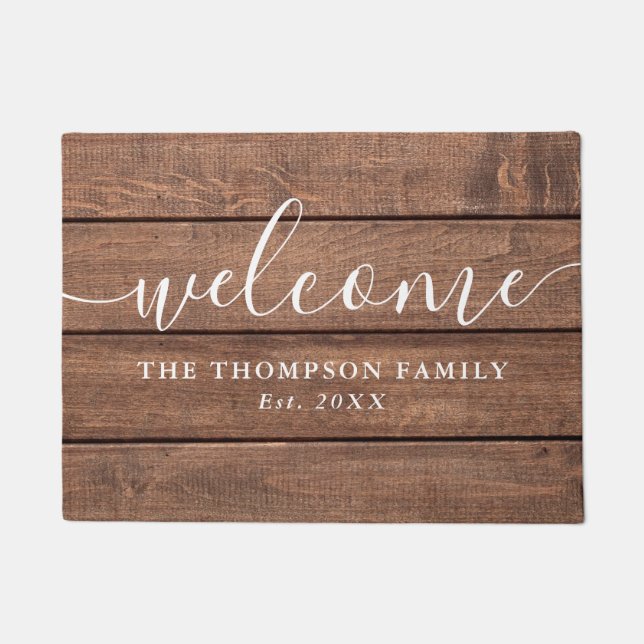 Personalised Family Name Rustic Wood Doormat (Front)