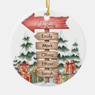 Personalised Family Name Signpost Christmas Ceramic Tree Decoration
