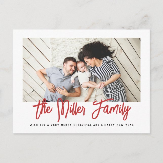 Personalised Family Name Single Photo Red Holiday Postcard (Front)