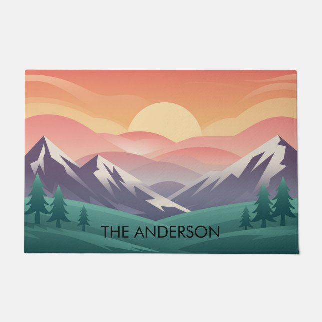 Personalised Family Name Sunrise Mountains         Doormat (Front)