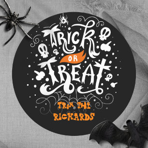 Personalised Family Name Trick or Treat Halloween Classic Round Sticker