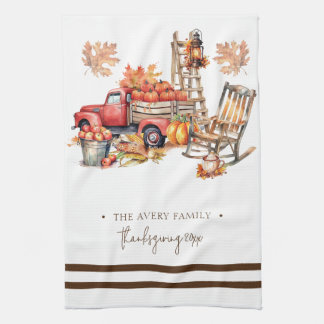 Personalised Family Name watercolor Thanksgiving Tea Towel