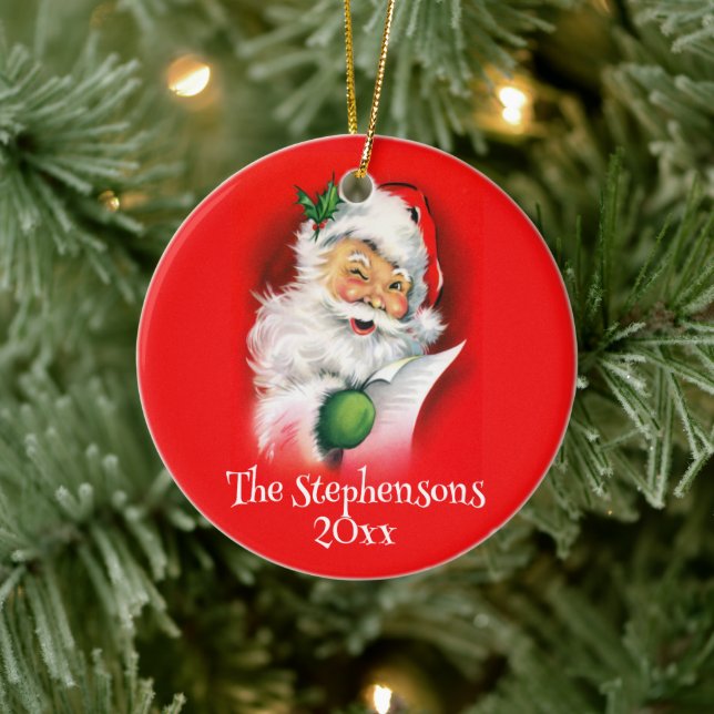 Personalised Family Name Winking Santa Christmas Ceramic Tree Decoration (Tree)