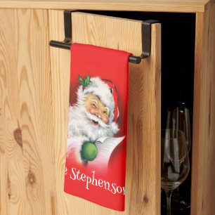 Personalised Family Name Winking Santa Christmas Tea Towel