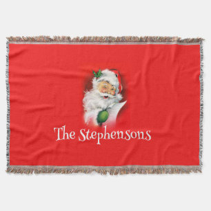 Personalised Family Name Winking Santa Christmas Throw Blanket