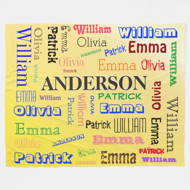 Personalised Family 🏡💖Name Word Cloud Yellow Fleece Blanket (Front (Horizontal))