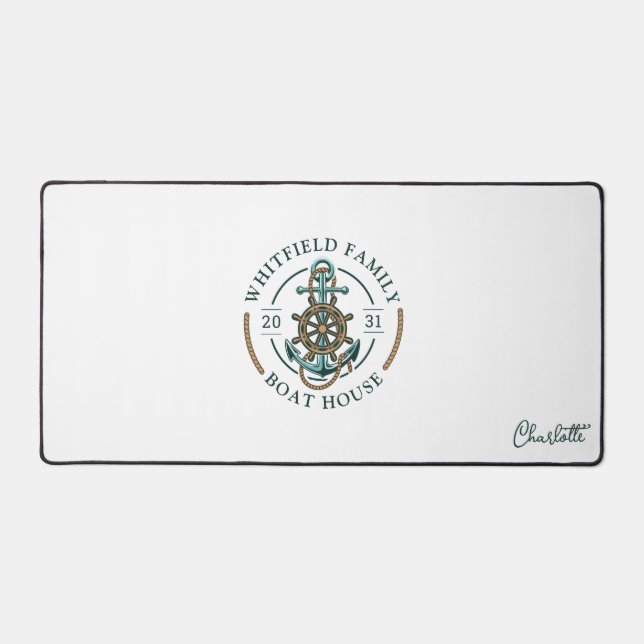 Personalised Family Nautical Boat House Desk Mat (Front)