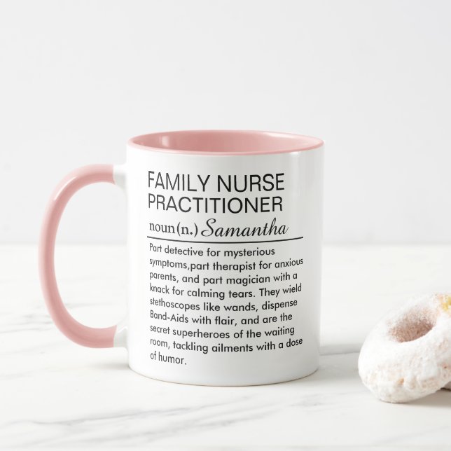 Personalised Family Nurse Practitioner Definition  Mug (With Donut)