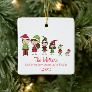 Personalised Family of 5 with Dog Christmas Ceramic Ornament