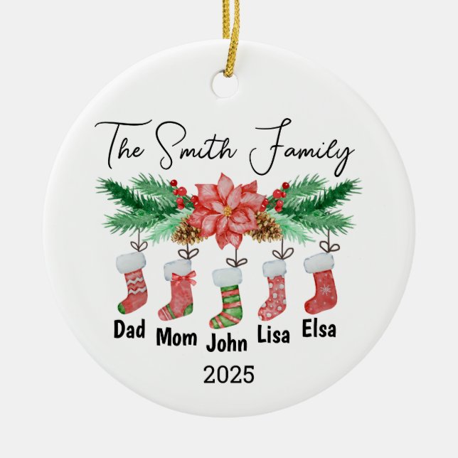 Personalised Family of Five Ornament, Family Gift Ceramic Tree Decoration (Front)