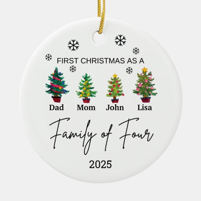 Personalised Family of Four Ornament, Family Gift Ceramic Tree Decoration (Front)