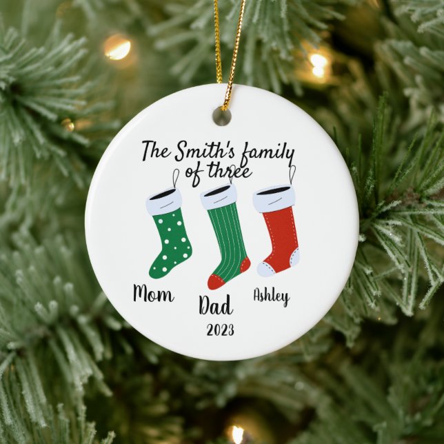 Personalised family of three   Christmas 2023  Ceramic Tree Decoration (Tree)