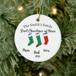 Personalised family of three   Christmas 2025 Ceramic Tree Decoration