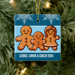 Personalised Family of Three Christmas Gingerbread Ceramic Ornament
