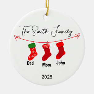 Personalised Family of Three Ornament, Family Gift Ceramic Tree Decoration