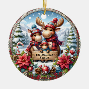 Personalised Family of Three Reindeer Christmas Ceramic Tree Decoration