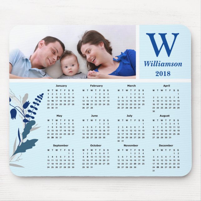 Personalised Family Photo 2018 Calendar Mouse Mat (Front)