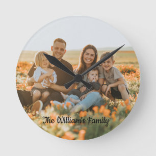 Personalised Family Photo and Name Custom  Round Clock