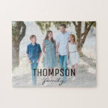 Personalised Family Photo and name Jigsaw Puzzle<br><div class="desc">Enjoy piecing this family jigsaw puzzle to reveal a favourite family photo that includes your family last name. Frame it after if you'd like.
A great gift for family,  friends,  grandparents,  customising it for each family.</div>