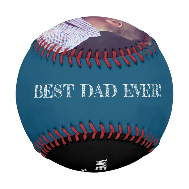 Personalised family photo Best Dad Ever! blue Baseball (Front)
