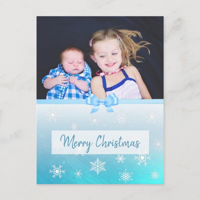 Personalised Family Photo Blue Snowflake Christmas Holiday Postcard (Front)