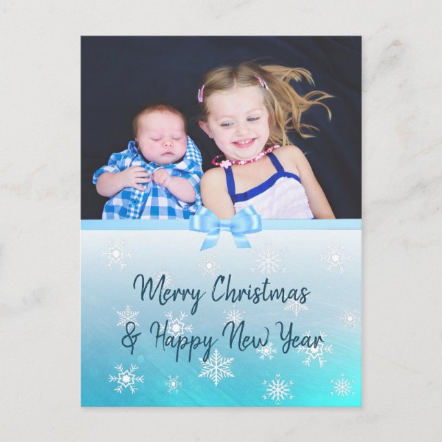 Personalised Family Photo Blue Snowflake Christmas Holiday Postcard (Front)