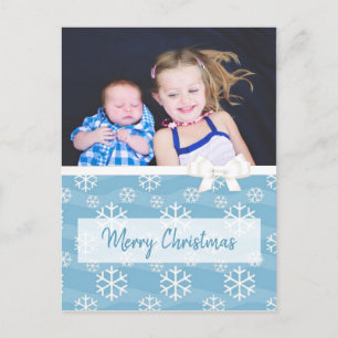 Personalised Family Photo Blue Snowflake Christmas Holiday Postcard