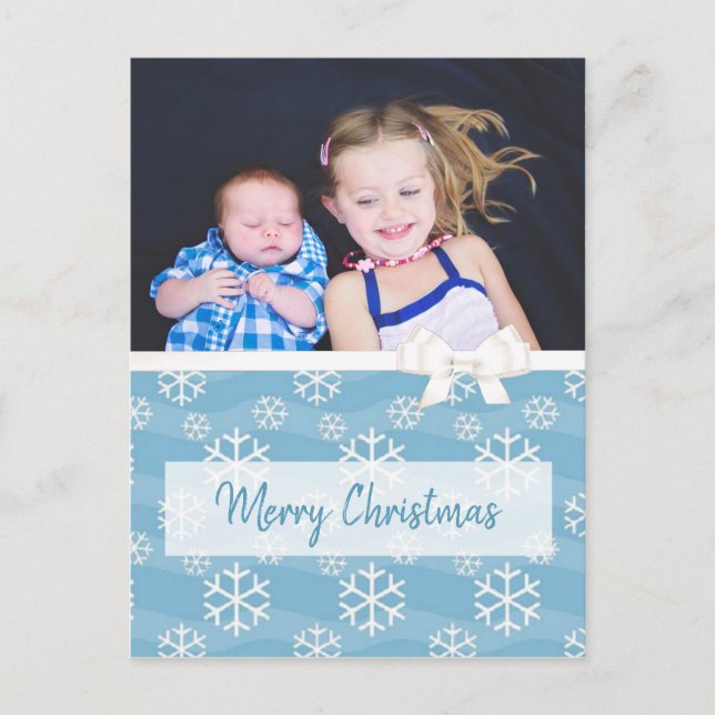 Personalised Family Photo Blue Snowflake Christmas Holiday Postcard (Front)