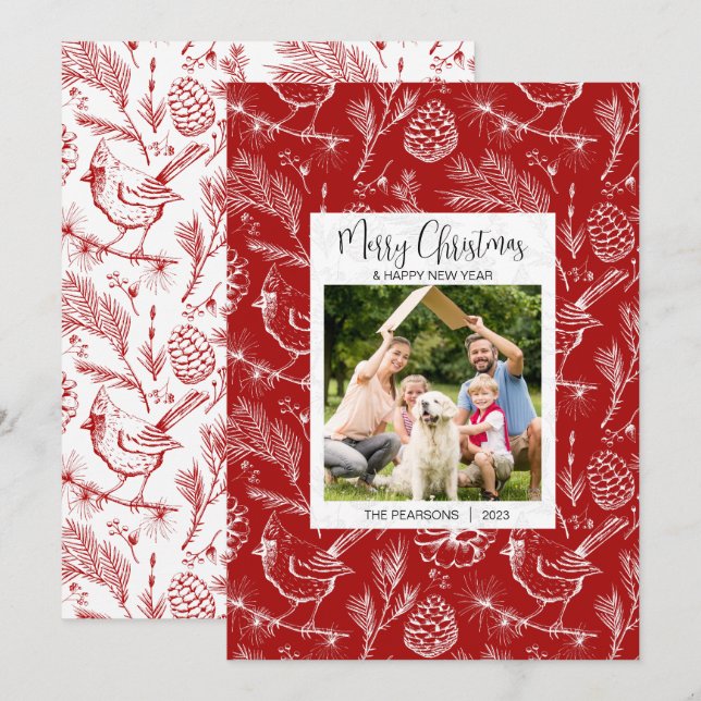Personalised Family Photo Cardinal Christmas Card (Front/Back)