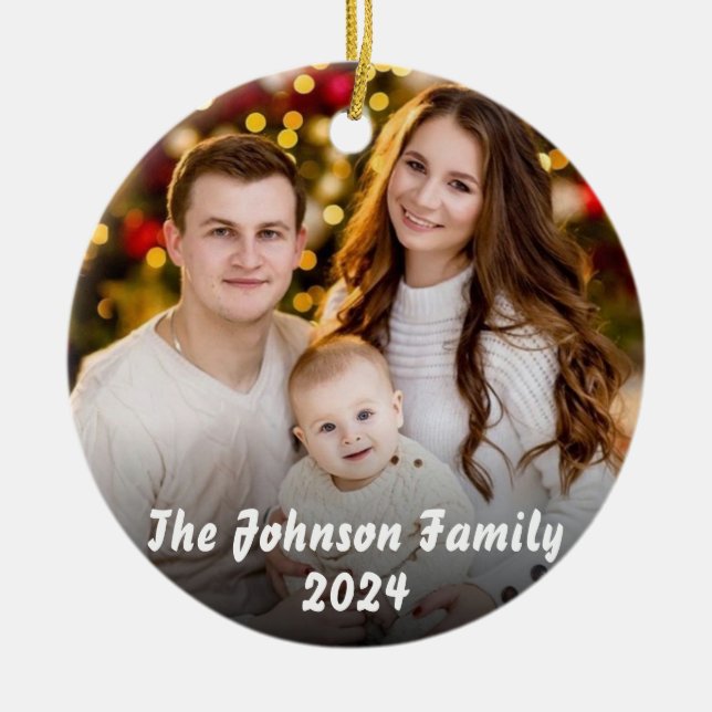 Personalised family photo Christmas Ceramic Tree Decoration (Front)