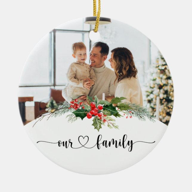 Personalised Family Photo Christmas Ceramic Tree Decoration (Front)