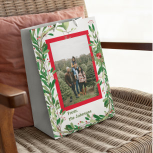Personalised Family Photo Christmas Monogram Medium Gift Bag