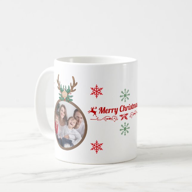 Personalised Family Photo Christmas Wreath Mug  (Front Left)