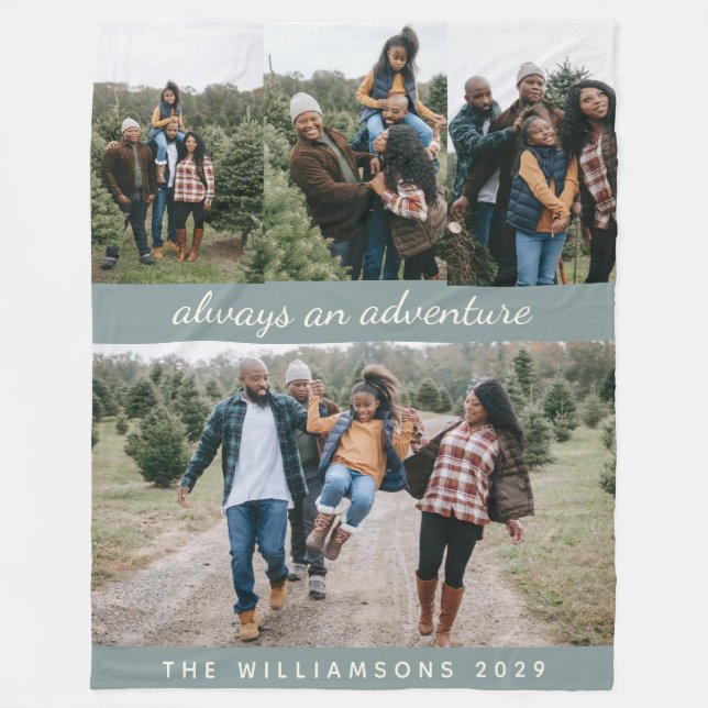 Personalised Family Photo Collage Adventure Quote Fleece Blanket (Front)