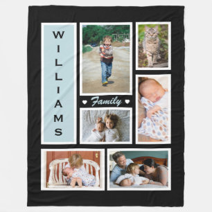 Personalised Family Photo Collage Black White Fleece Blanket
