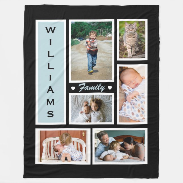 Personalised Family Photo Collage Black White Fleece Blanket (Front)
