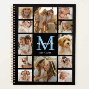Personalised Family Photo Collage Blue Monogram Planner