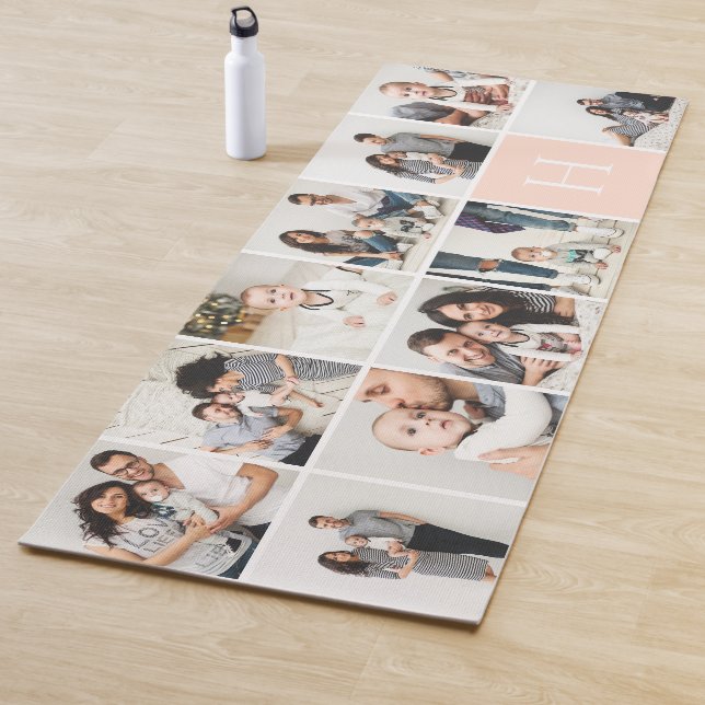Personalised Family Photo Collage | Blush Monogram Yoga Mat (In Situ)