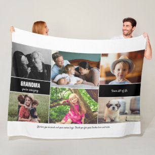 Personalised Family Photo Collage for Grandma Fleece Blanket