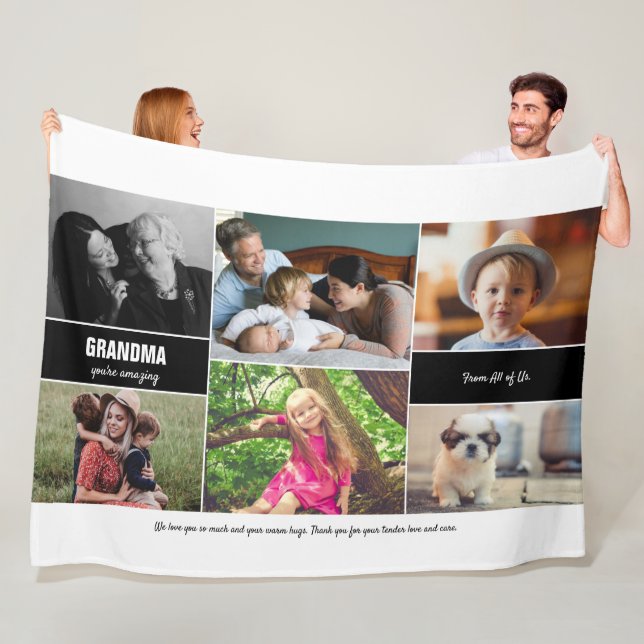 Personalised Family Photo Collage for Grandma Fleece Blanket (In Situ)