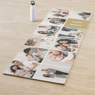 Personalised Family Photo Collage   Gold Monogram Yoga Mat