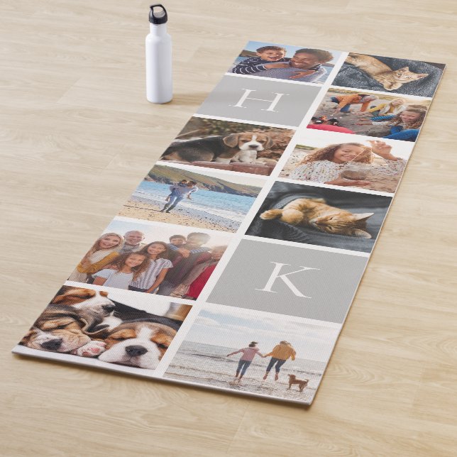 Personalised Family Photo Collage | Grey Monogram Yoga Mat (In Situ)