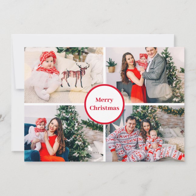 Personalised Family Photo Collage Merry Christmas Holiday Card (Front)