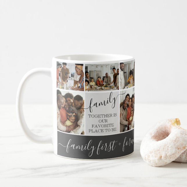 Personalised Family Photo Collage Monogram Quotes Coffee Mug (With Donut)