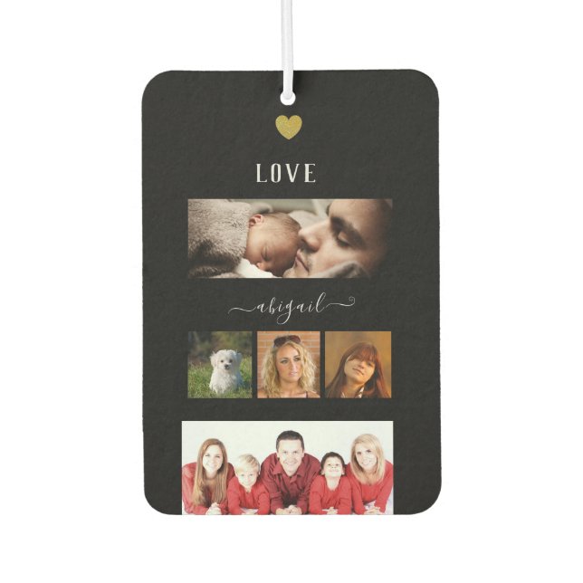 Personalised Family Photo Collage on Black  Car Air Freshener (Front)