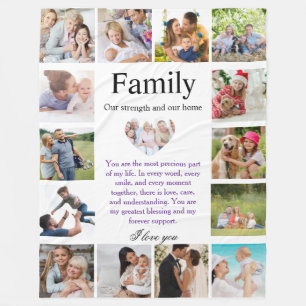 Personalised Family Photo Collage Poster with Hear Fleece Blanket