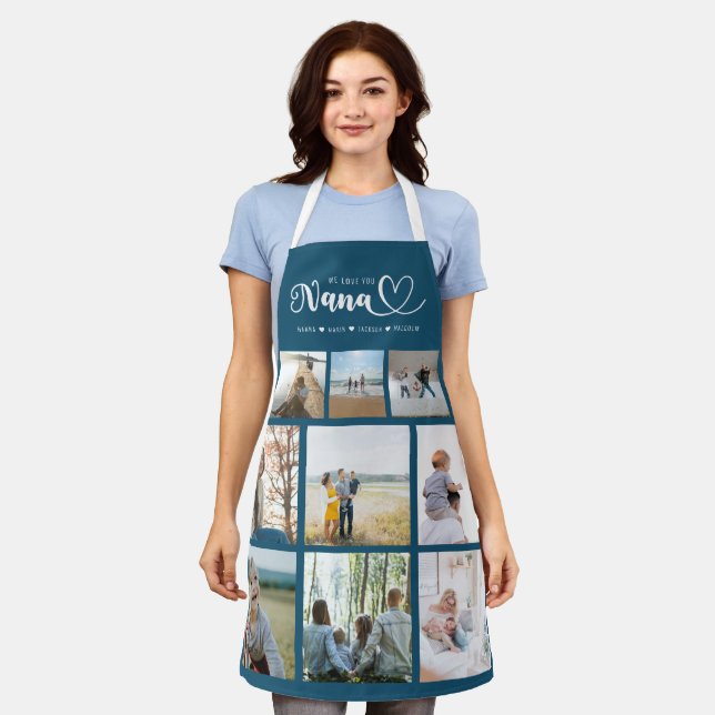 Personalised Family Photo Collage We Love You Nana Apron (Worn)